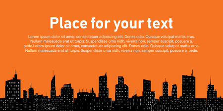 City on a yellow background. City Skyline. Place for your text. The silhouette of the city in a flat style.のイラスト素材