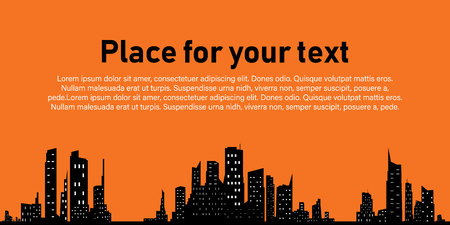 City on a yellow background. City Skyline. Place for your text. The silhouette of the city in a flat style.のイラスト素材