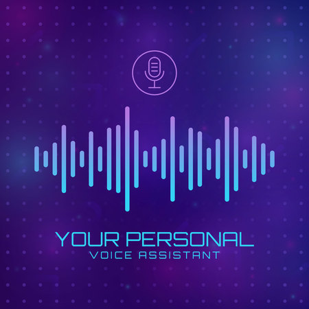 Sound wave vector abstract background. Technology music signal banner. Personal assistant and voice recognition concept. Intelligent technology vector backgroundのイラスト素材