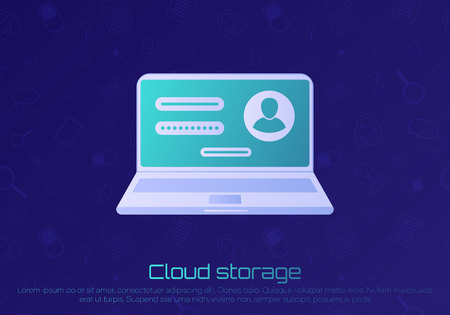 Desktop computer with unlocked password bubble notification. Cloud file storage. concept of security, personal access, user authorization, login form icon, internet protection.のイラスト素材