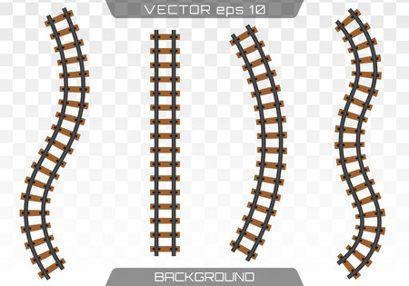 Straight tracks art design. Rails set on transparent background. Concept of train transportation, metro, logistics and railroad. Flat design.のイラスト素材