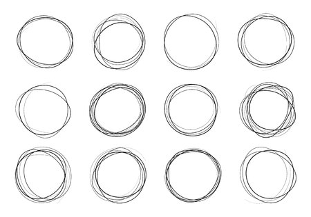 Vector bubbles speech doodle set. hand-drawn. Art design round circular scribble doodle. Hand drawn circle line sketch set.のイラスト素材