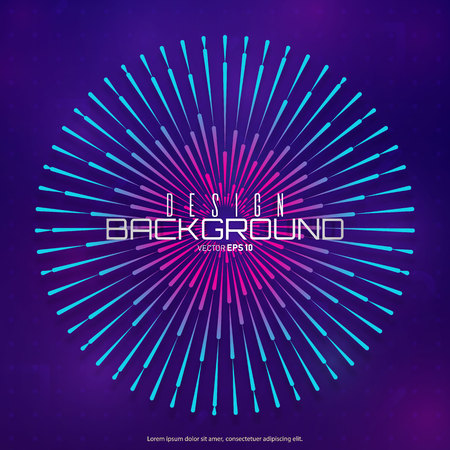 Festive firework or confetti explosion. Circular geometric centric motion pattern. Light rays of burst. Rays radiating from a central object or source of light. Gradient shapes composition.のイラスト素材