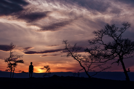 Summer sunset on lake Baikalの写真素材