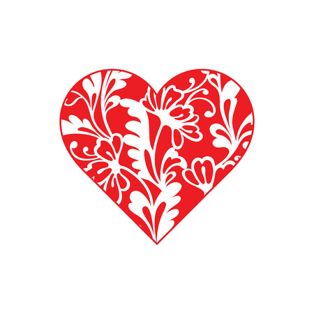 Heart shape with hand drawn floral ornamentのイラスト素材