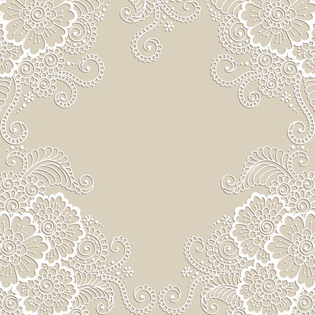 White flower frame, lace ornamentのイラスト素材