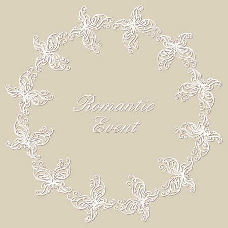 Round lacy ornament with butterflies. illustraton.のイラスト素材