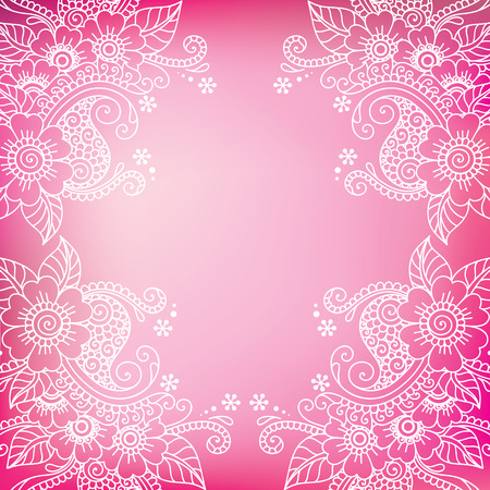 White flower frame with pink background, lace ornamentのイラスト素材