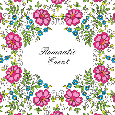 Colorful flower design frame. Invitation or wedding card.のイラスト素材