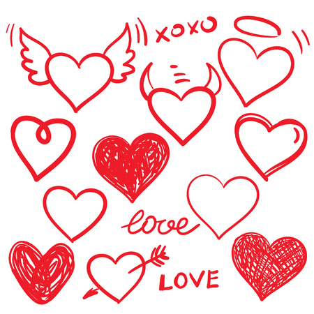 Vector hearts set. Hand drawnのイラスト素材