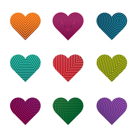 Set of vector multi-colored striped hearts.の写真素材