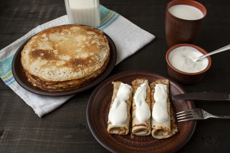 Baked pancakes. Traditional cuisine for the carnival week