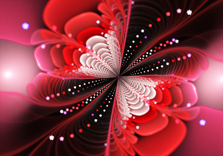 Multicolored symmetrical fractal pattern as flower or butterfly in stained-glass window style. Computer generated graphics.の写真素材