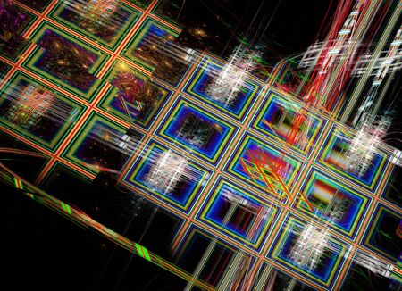 In blue, a technological textured background is a fractal rendering.
