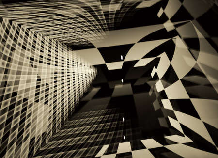 In gray, a technological textured background is a 3D fractal rendering.