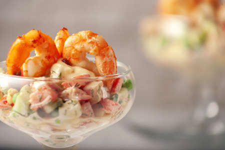Fresh vegetable salad with shrimps. Diet foodの写真素材