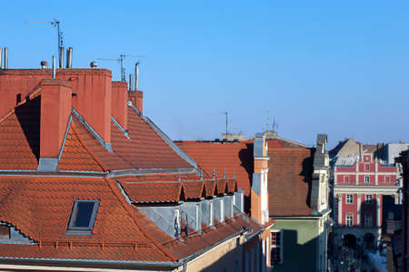 View of the attic. Rooftop view against the sky
