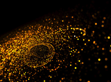 Fractal abstract background. Bokeh color interspersed with bright gold lights.の写真素材