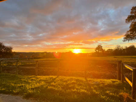 Sunset on a farm in Englandの写真素材