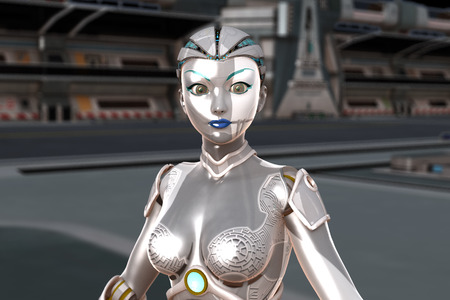Robot Woman in Space Station Portraitの写真素材