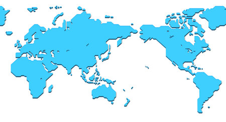 World Map (Simplified outline world map, Asia in Center, 3D Illustration)の写真素材