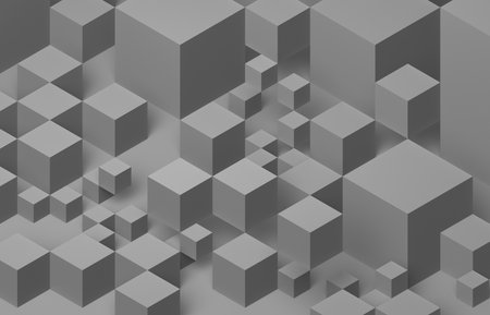 Abstract 3d rendering of chaotic geometric shapes. Randomly placed cubes.の写真素材