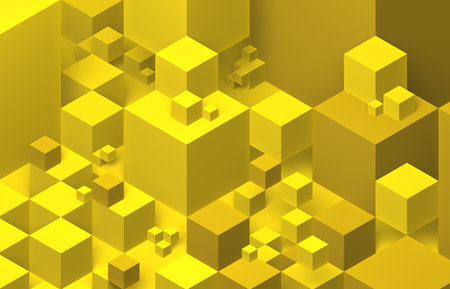 Abstract 3d yellow background with cubes. 3d render illustration.の写真素材