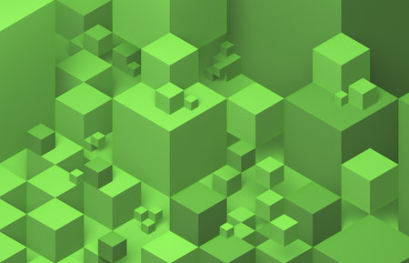 Abstract green background with cubes. 3d render. Minimalistic design.の写真素材