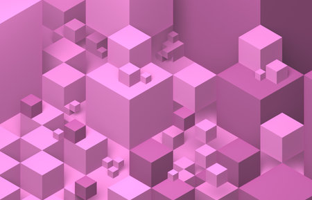 3d rendering of abstract geometric composition, pink and violet cubes backgroundの写真素材