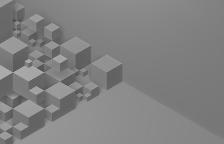 Abstract 3d rendering of geometric shapes. Cubes in empty space.の写真素材
