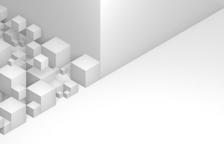 Abstract white background with cubes. 3d rendering. Computer digital drawing.の写真素材