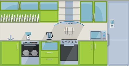 Green kitchen on a white backgroundのイラスト素材