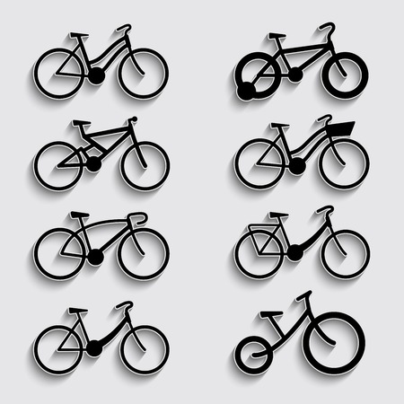 bicycle icon set with shadow on a grey backgroundのイラスト素材