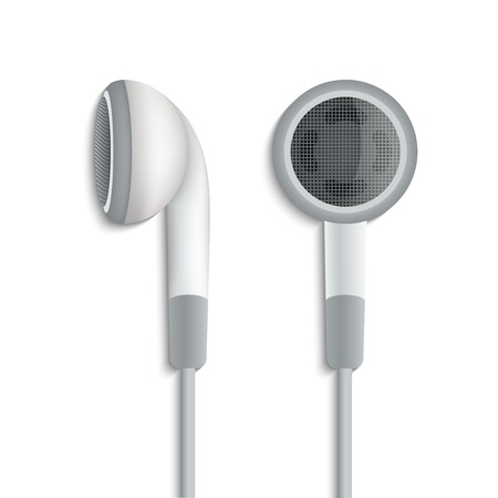 White plug stereo headphones on white backgroundのイラスト素材