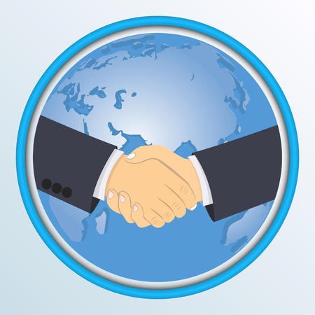 Handshake on the background of the globe. Vector illustration.のイラスト素材