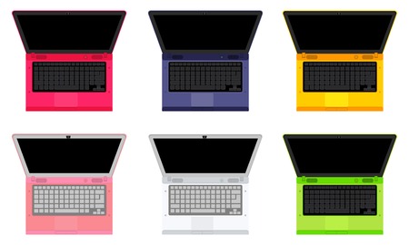 Set of 6 notebook painted orange, green, red, pink, white and purple isolated on white background.のイラスト素材