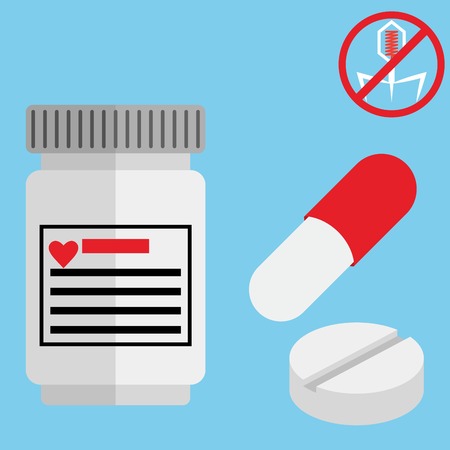 Medical capsule containers, tablets and pills set isolated on white.のイラスト素材