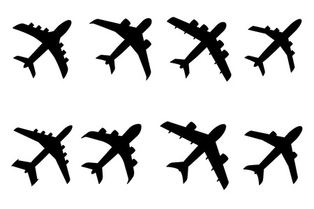 Vector set of different airplane symbols. All vector objects are isolatedのイラスト素材