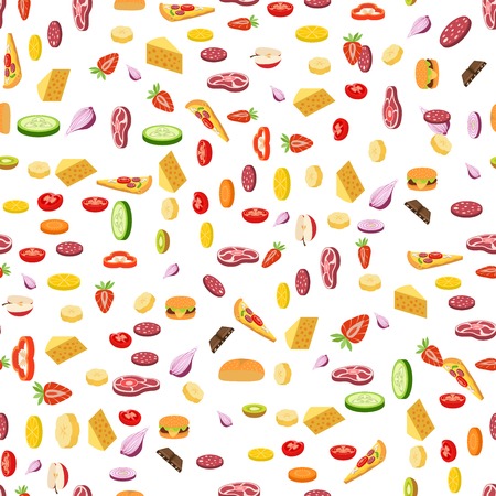 Vector seamless color pattern everyday food - vector backgroundのイラスト素材