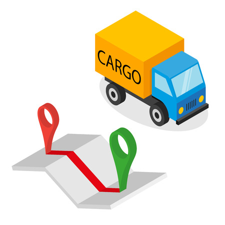 Delivery cargo and map with pins - illustration on white backgroundのイラスト素材