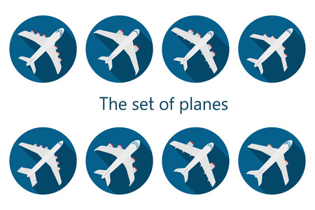 Vector set of different airplane icon with long shadowのイラスト素材