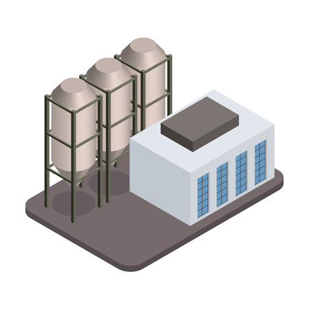 Vector isometric industrial factory buildings icon. Factory Landscape.のイラスト素材