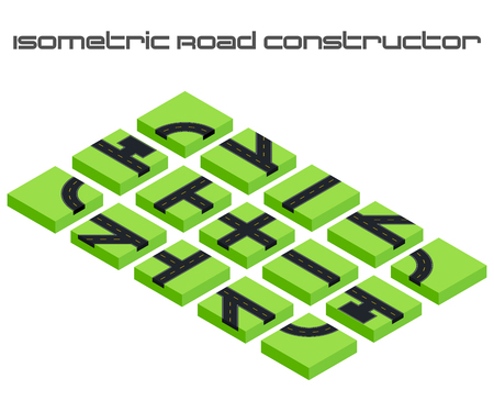 Isometric vector roads constructor. Kit to create your 3D city or street map. For your infographic or business design.のイラスト素材