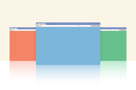 Multi colored internet browser windows with reflection with copy space for your text. Idea - Mobile internet, Cloud computing, HTML Programmingのイラスト素材
