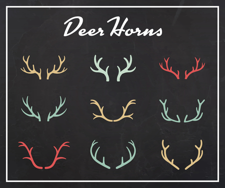 Vintage silhouettes of different deer horns, vector illustration on texture backgroundのイラスト素材
