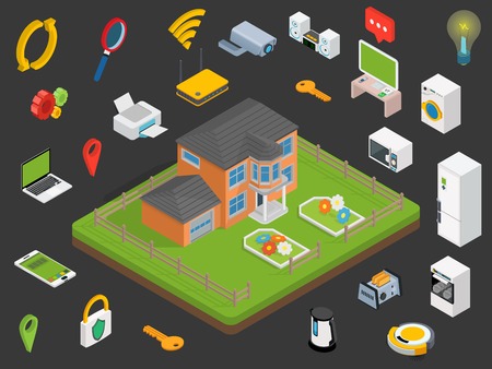 Smart home. Isometric design style vector illustration concept of smart house technology system with centralized control.のイラスト素材