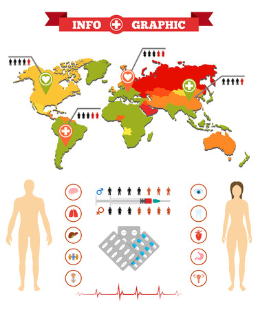 Medical anatomy women infographics and additional elements. Vector illustration.のイラスト素材