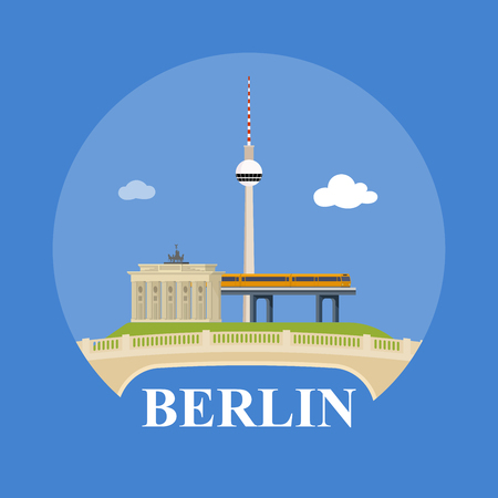 Abstract skyline of city Berlin, vector illustration of various landmarks in Berlin, Germany.のイラスト素材