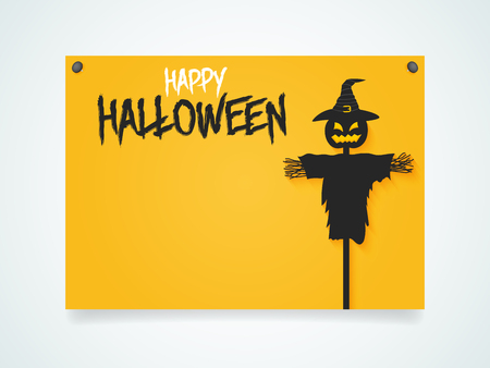 Happy Halloween Poster. Halloween scarecrow under the moonlight. Vector illustration.のイラスト素材