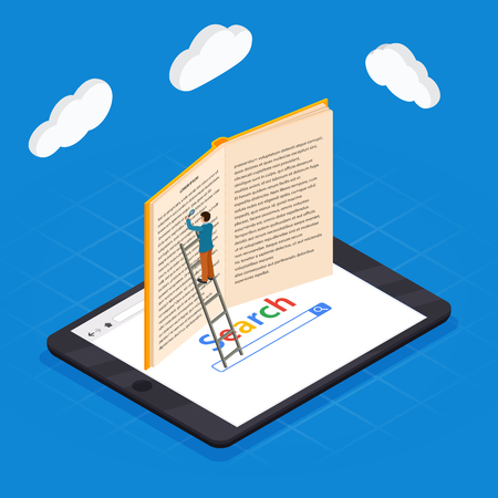 Online education isometric icons composition with laptop book smartphone electronic library and cloud computing conceptual images vector illustration.のイラスト素材